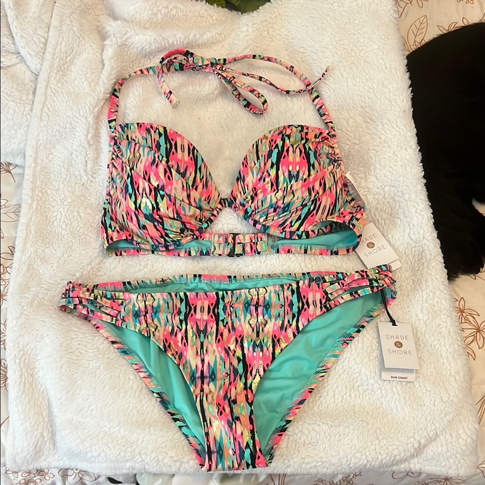 SHADE & SHORE Vibrant Pink and Blue Bikini Set 👙☀️🏖️👒